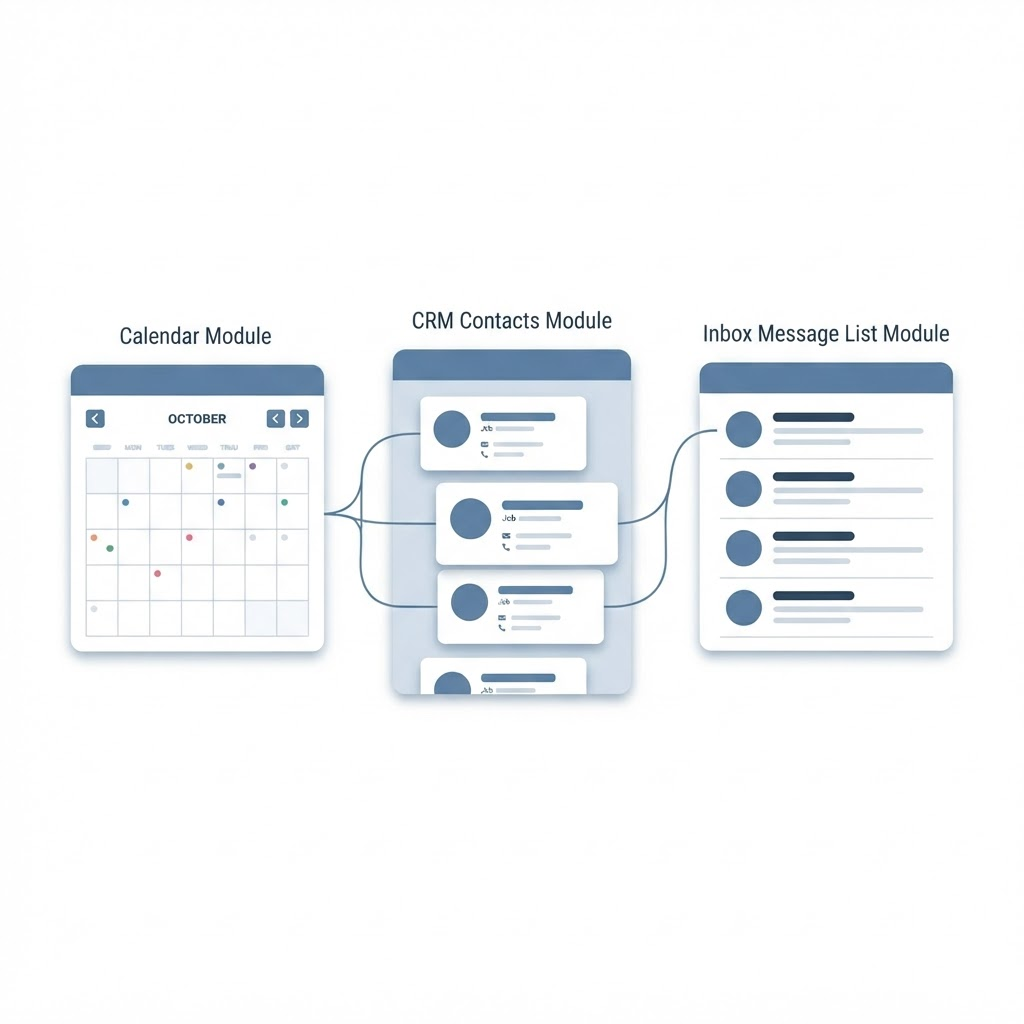 Illustration of the AI Growth Engine connecting the calendar, CRM, and inbox into one system