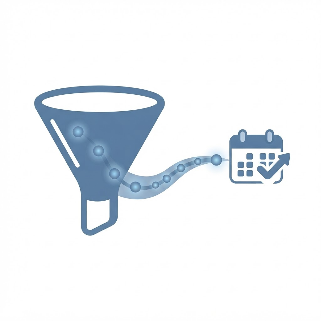 Illustration of leads flowing through the pipeline into a booked call